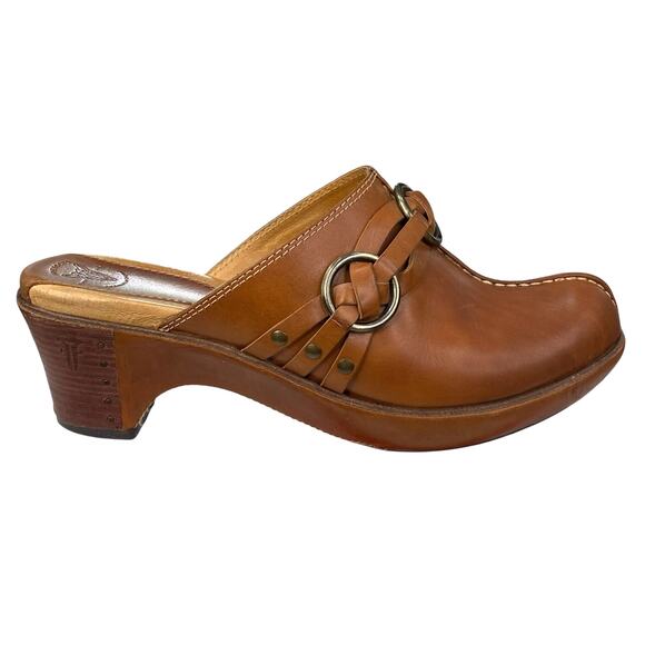 Frye Women’s Cheryl Triple Ring Brown Leather Mule Clog Size US 8.5 - Picture 1 of 11